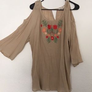 Krazy Kat floral embroidered cold shoulder top